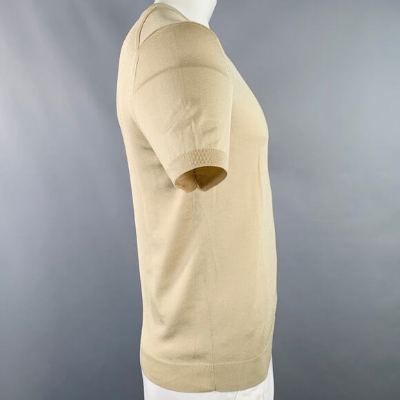 SANDRO Size L Beige Knit Acetate Blend Crew Neck T-shirt - Picture 2 of 7
